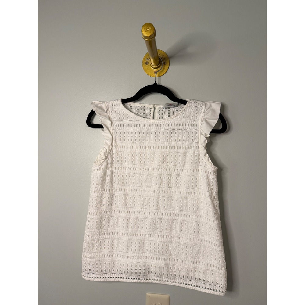 Vineyard Vines Womens White Eyelet Lace Ruffle Sleeveless Blouse Top XS‎ Italy